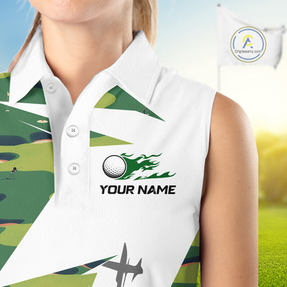Green And White Retro Golf Pattern Polo Golf Shirt For Women Custom Ladies Golf Clothes, Golf Gifts NBT678