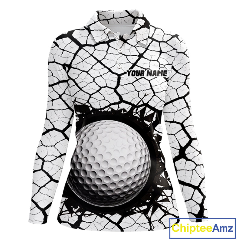 Golf Ball Breaking Polo Shirt, Black And White Cracking Pattern Polo Shirt, Best Golf Gift For Women NBT542