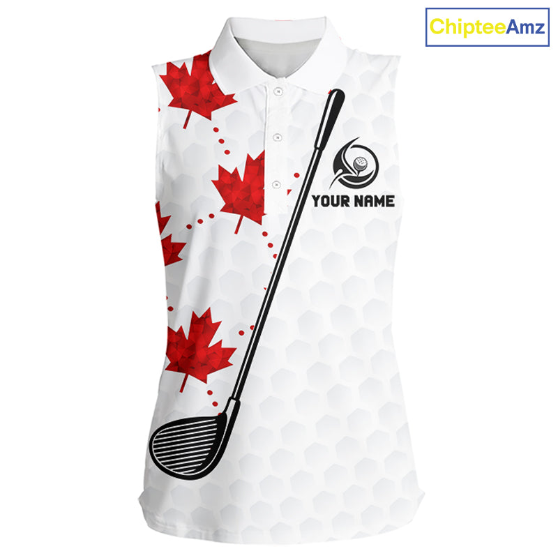 Custom Canadian Flag Womens Sleeveless Golf Polo Shirt Custom Maple Leaves Canada Golf Shirt For Ladies, Golf Gifts NBT556