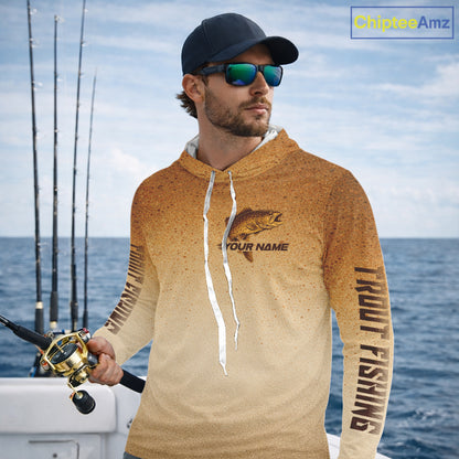 Brown Trout Fish Skin Long Sleeve Hooded Fishing Shirts Custom Name, Trout Fishing Shirts NBT402