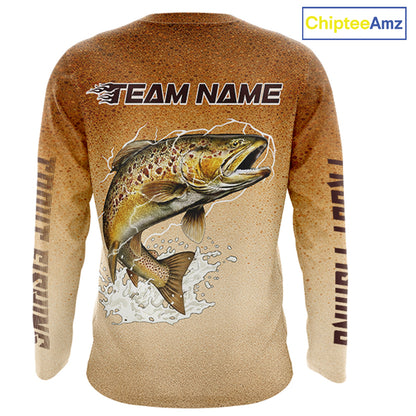 Brown Trout Fish Skin Long Sleeve Fishing Shirts Custom Name, Trout Fishing Shirts NBT402