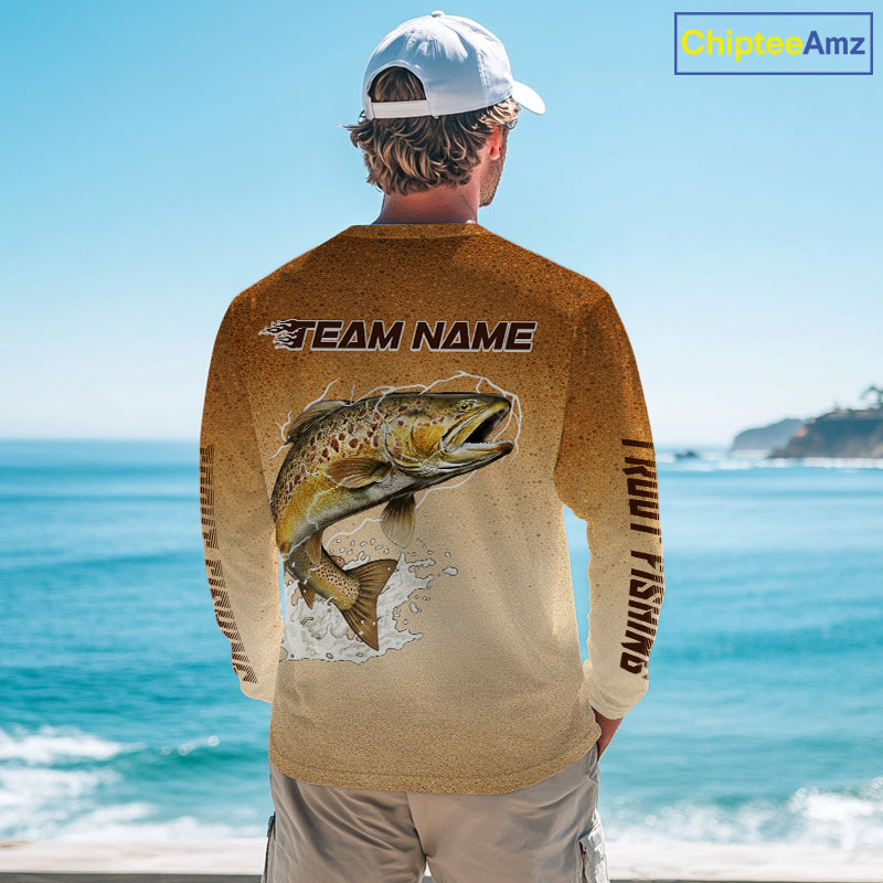 Brown Trout Fish Skin Long Sleeve Fishing Shirts Custom Name, Trout Fishing Shirts NBT402