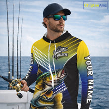 Load image into Gallery viewer, Walleye Long Sleeve Hooded Fishing Shirts Blue And Yellow Camo Custom Name, Walleye Fishing Shirts NBT439