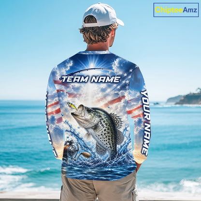 Custom Faith Crappie American Flag Patriotic Fishing Shirt Long Sleeve, US Fishing Jerseys NBT947