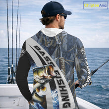 Load image into Gallery viewer, Custom Bass Fishing Grass Camo Long Sleeve Hooded Fishing Shirts, Bass Fishing Tournament Shirts NBT450