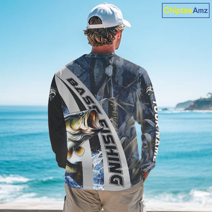 Custom Bass Fishing Grass Camo Long Sleeve Fishing Shirts, Bass Fishing Tournament Shirts NBT450