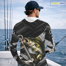Load image into Gallery viewer, Personalized Bass Long Sleeve Hooded Fishing Shirts Anchor Vector Custom Name Black Camo, Bass Fishing Shirts NBT472