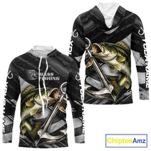Load image into Gallery viewer, Personalized Bass Long Sleeve Hooded Fishing Shirts Anchor Vector Custom Name Black Camo, Bass Fishing Shirts NBT472