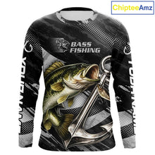 Load image into Gallery viewer, Personalized Bass Fishing Long Sleeve Anchor Vector Custom Name Black Camo, Bass Fishing Shirts NBT472