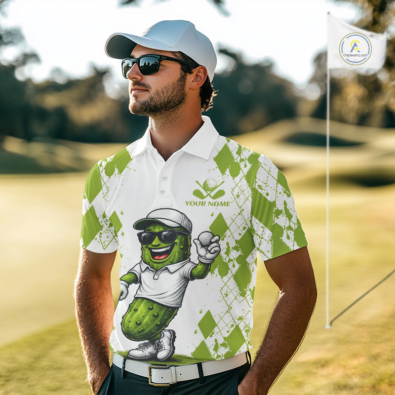 Funny Pickles Mens Golf Polo Shirt, Matching Golf Polo, Argyle Pattern Golf Shirts For Mens NBT611