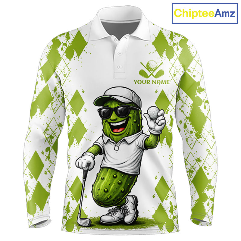 Funny Pickles Mens Golf Polo Shirt, Matching Golf Polo, Argyle Pattern Golf Shirts For Mens NBT611
