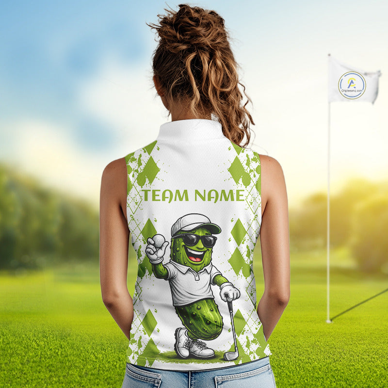 Funny Pickles Womens Sleeveless Golf Polo Shirt, Matching Golf Polo, Argyle Pattern Golf Shirts For Mens NBT611