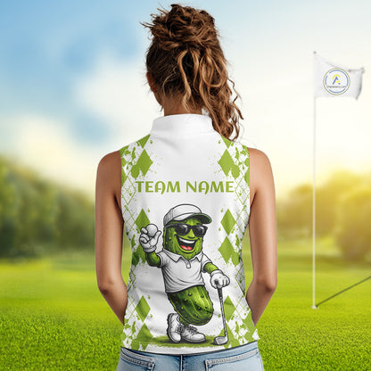Funny Pickles Womens Sleeveless Golf Polo Shirt, Matching Golf Polo, Argyle Pattern Golf Shirts For Mens NBT611