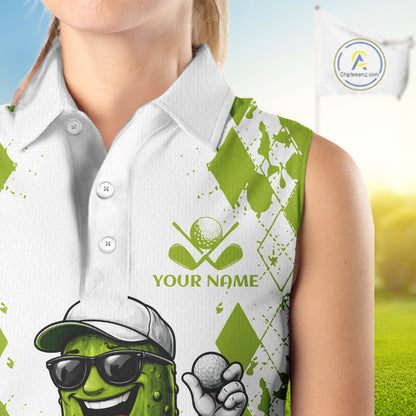 Funny Pickles Womens Sleeveless Golf Polo Shirt, Matching Golf Polo, Argyle Pattern Golf Shirts For Mens NBT611