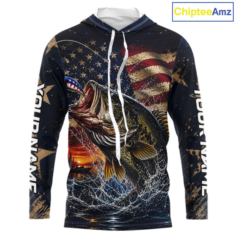 Long sleeve hooded fishing American flag on a white background
