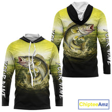Load image into Gallery viewer, Yellow Walleye Fishing UV Protection Long Sleeve Hooded Fishing Shirts, Custom Walleye Fishing Shirts NBT400
