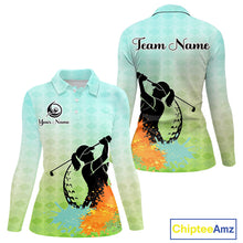 Load image into Gallery viewer, Womens Golf Polo Shirt Colorful Argyle Pattern Custom Name And Team Name Golf Shirt, Golfing Gifts NBT559