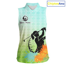 Load image into Gallery viewer, Womens Sleeveless Golf Polo Shirt Colorful Argyle Pattern Custom Name And Team Name Golf Shirt, Golfing Gifts NBT559