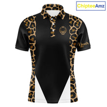 Load image into Gallery viewer, Mens Golf Polo Shirts Brown Leopard Pattern Black Golf Shirt Custom Name Golf Wear For Mens NBT560