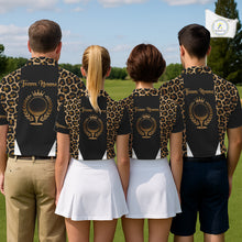 Load image into Gallery viewer, Mens Golf Polo Shirts Brown Leopard Pattern Black Golf Shirt Custom Name Golf Wear For Mens NBT560