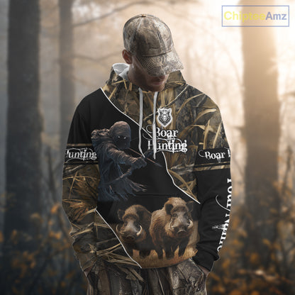 Wild Boar Bow Hunting Grim Reaper Camouflage 3D Shirts, Custom Boar Shirt NBT202