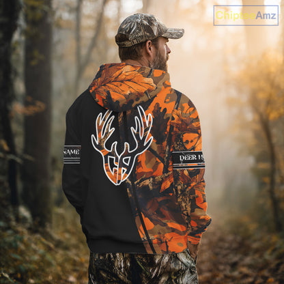 Orange Forest Camo Deer Hunting Shirts, Deer Hunting With Full All Over 3D For Deer Hunters NBT274