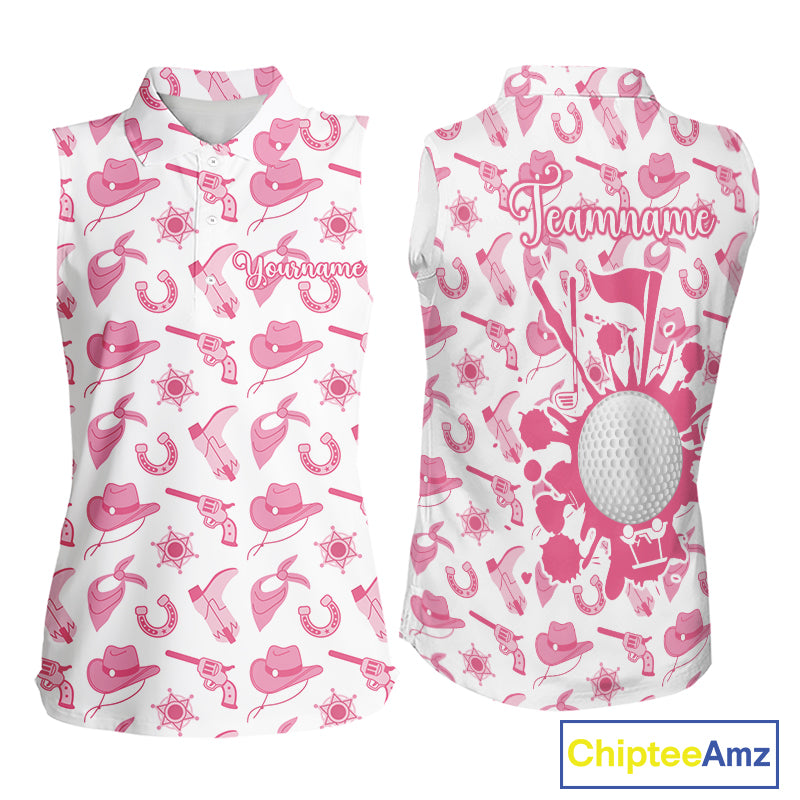 Pink Western Cowgirl Women Sleeveless Golf Polo Shirt, Cute Cowgirl Golf Shirts, Funny Country Style Shirt NBT476