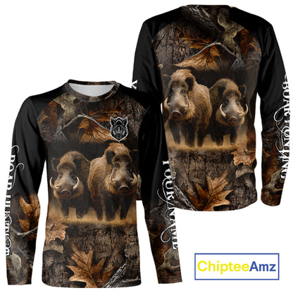 Wild Boar Hunting Forest Camouflage 3D Custom Name Shirts, Boar Hunting Gift Ideas for Hunters NBT224