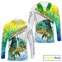 Load image into Gallery viewer, Mahi Mahi Custom Fishing Shirts With Hood, Saltwater Fishing Clothing, Fishing Jerseys NBT425