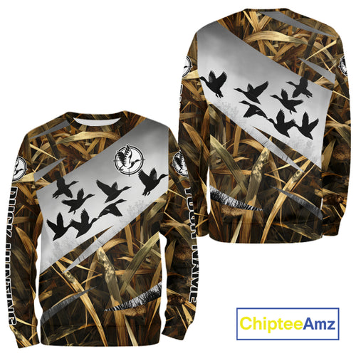 Duck Hunting Mallard Duck Waterfowl Custom Name 3D All Over Print Shirt, Hunting Gifts for Men NBT295