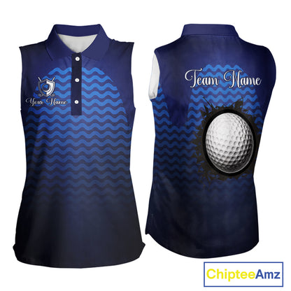 Personalized Sleeveless Golf Polo Shirt For Womens Custom Blue Camo Golf Attire For Women, Golf Gifts For Ladies NBT537