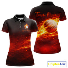 Load image into Gallery viewer, Womens Golf Polo Shirts Golf Ball Fire Custom Name, Golf  Shirts For Women, Ladies Golf Top NBT548