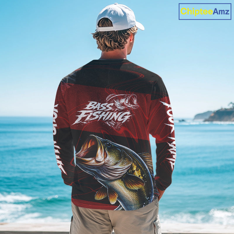 Personalized Bass Long Sleeve Fishing Shirts UV Protection, Bass Fishing Shirts For Men NBT435