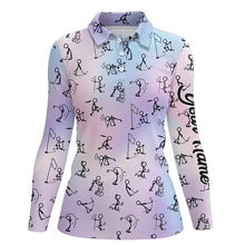 Load image into Gallery viewer, Rainbow Gradient Stick Figures Playing Golf Polo Shirt Custom Golf Tops For Women Golf Gifts LDT1044