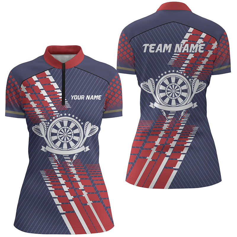 Personalized Navy Blue Red Geometric Pattern Darts Quarter-Zip Shirt Dart Jersey For Women LDT0400
