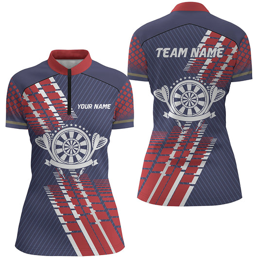 Personalized Navy Blue Red Geometric Pattern Darts Quarter-Zip Shirt Dart Jersey For Women LDT0400