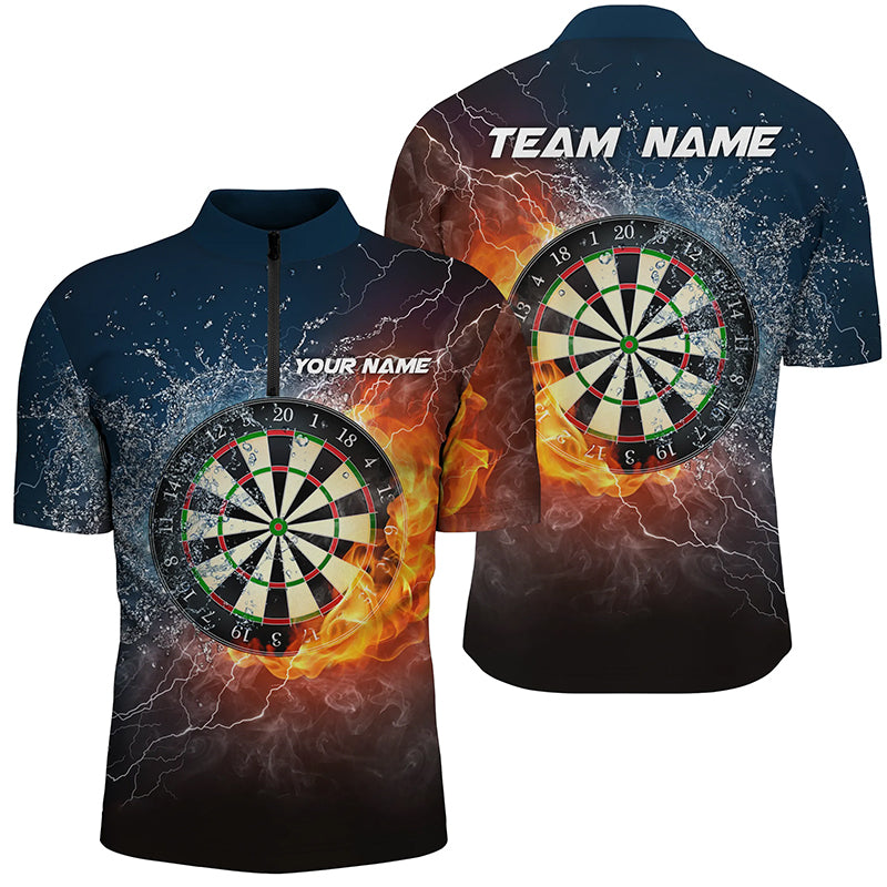 Fire & Water Dartboard Personalized Mens Darts Quarter Zip Shirt Thunder Men Darts Jersey LDT0967