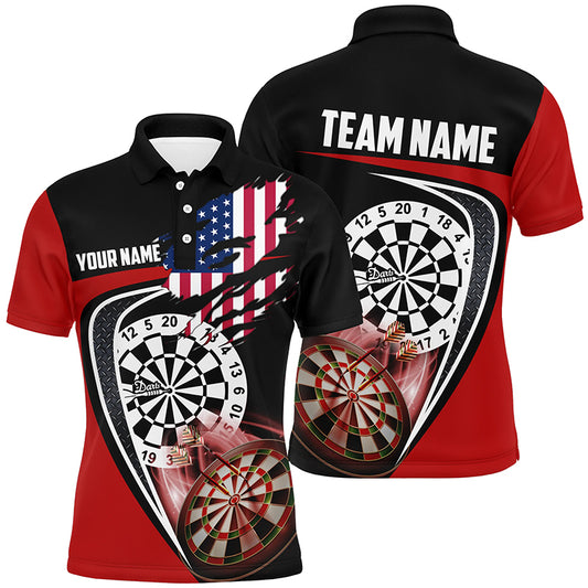 Black Red American Flag Mens Darts Polo Shirt Custom Patriotic Dart Jerseys For Men LDT1386