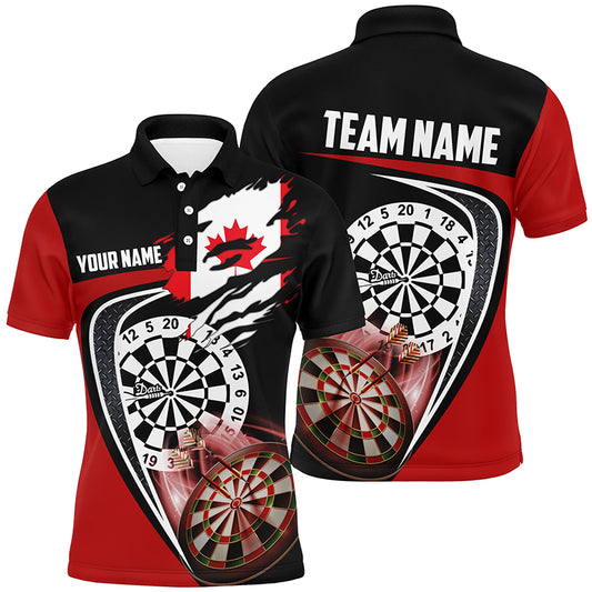 Black Red Canadian Flag Mens Darts Polo Shirt Custom Patriotic Dart Jerseys For Men LDT1387