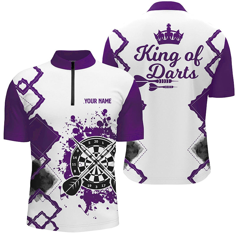 King Of Darts Purple White Mens Darts Quarter Zip Shirt Customized Darts Jersey For Men LDT1222