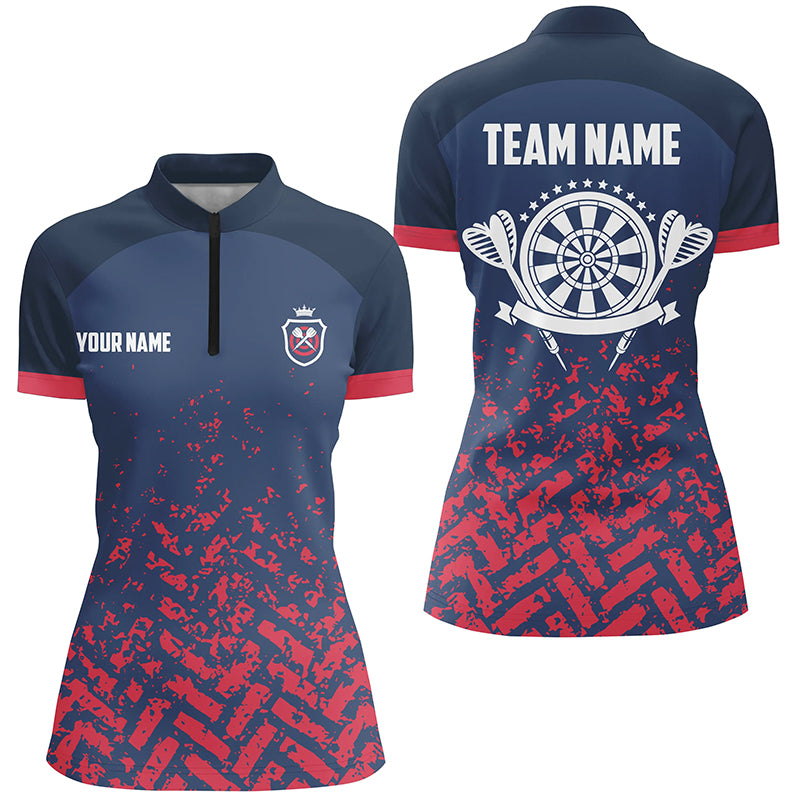 Personalized Blue Red Darts Quarter Zip Shirt Custom Dart Team Shirts For Women Dart Jersey LDT0630