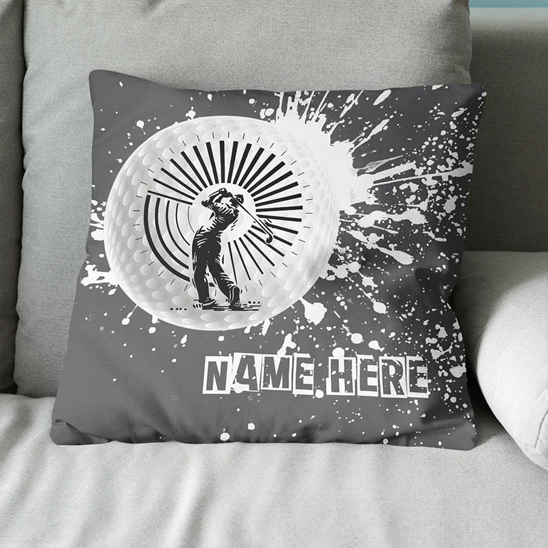 Golfer Custom Name Grey Throw Pillow Personalized Golf Gifts For Golfer LDT1187