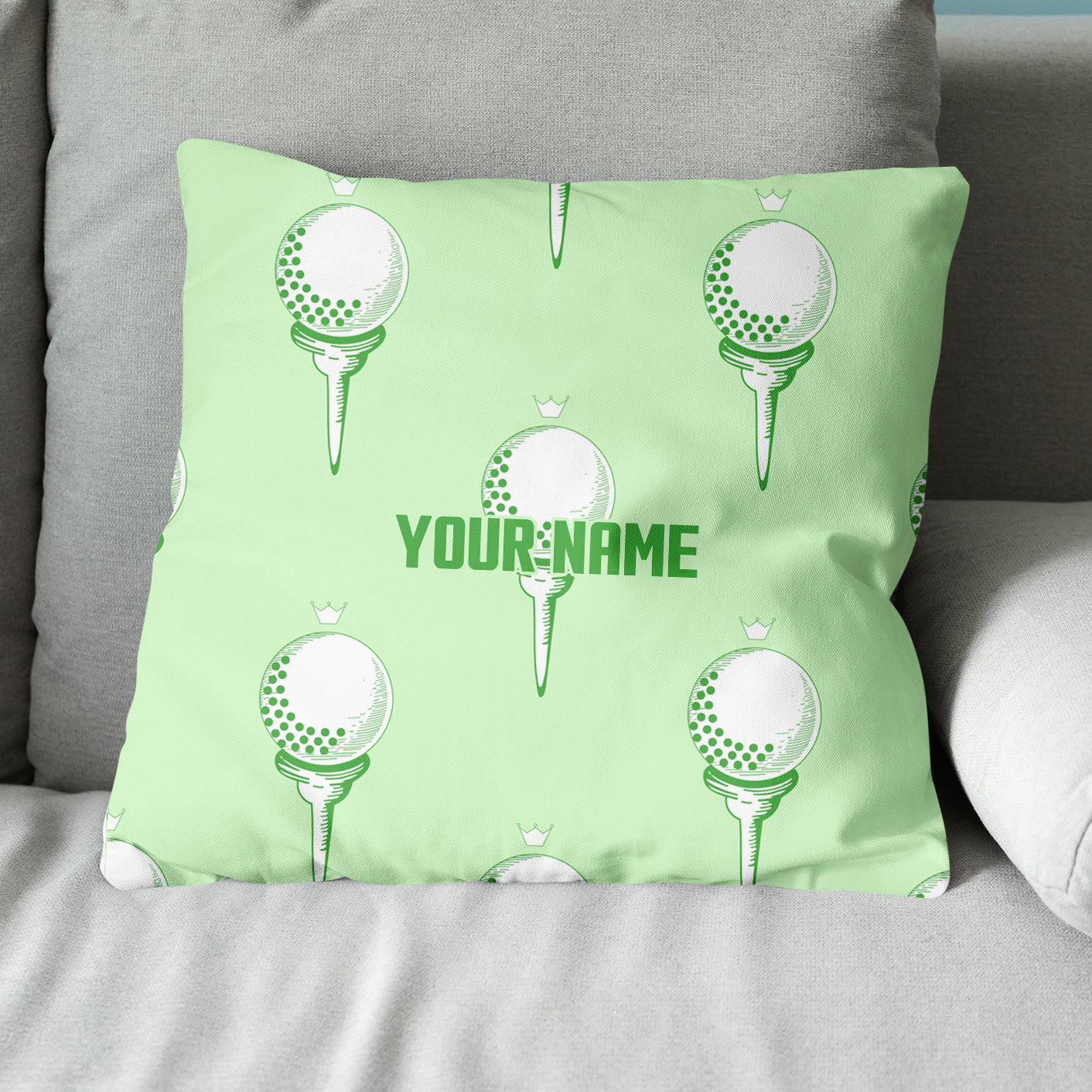 Green Golf Ball On Tee Personalized Pillow For Golfers Custom Golf Gifts LDT1095