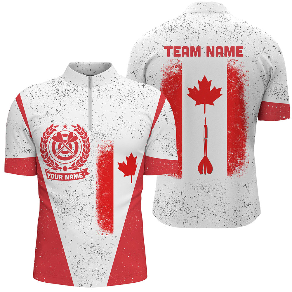 Grunge Canada Flag Dart Quarter-Zip Shirt Custom Patriotic Darts Shirt For Men Dart Jersey LDT0901