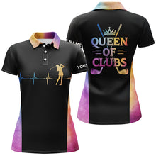 Load image into Gallery viewer, Queen Of Clubs Golf Polo Shirt Custom Heartbeat Black Golf Shirts For Women Colorful Golf Top LDT0183