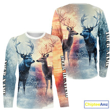Load image into Gallery viewer, Deer Hunting in snow American Flag Long Sleeve, Hoodie Shirt NHT02