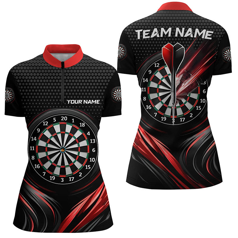 Black&Red Sport Darts Quarter Zip Shirt Custom Darts Shirt For Women Cool Dart Jerseys LDT1239
