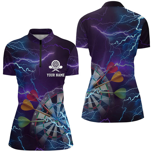 Personalized Thunder Lightning Blue Purple Darts Quarter-Zip Shirt Dart Jersey For Women LDT0358