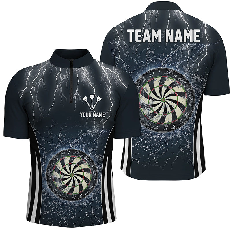 Navy Blue Thunder Lightning Darts Quarter Zip Shirt Custom Dart Shirts For Men Dart Jersey LDT1361