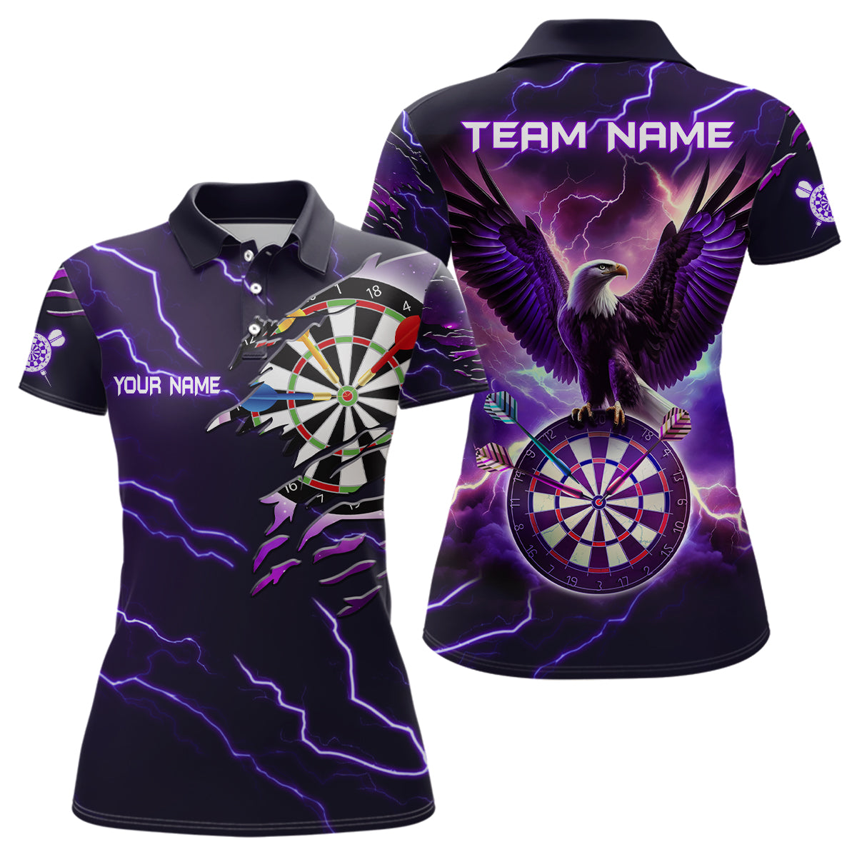 Purple Thunder Lightning Eagle Darts Polo Shirt Custom Darts Shirt For Women Dart Jerseys LDT1453